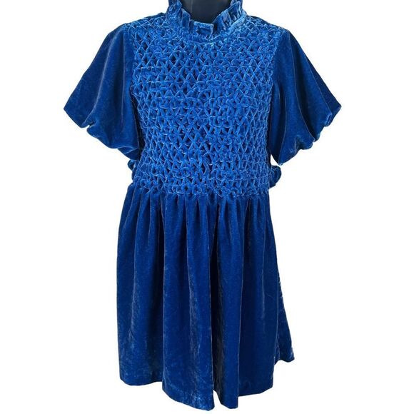 FREE PEOPLE GUM DROP MINI DRESS VELVET MOCK NECK STITCHED DEEP RIVER - Picture 1 of 16
